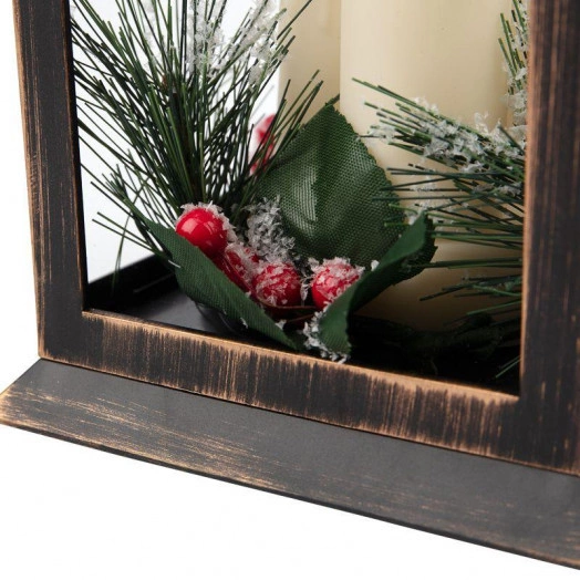 Фонарь декоративный со свечкой и шишкой бронзов. корпус 14x14x27см тепл. бел. Neon-Night 513-048