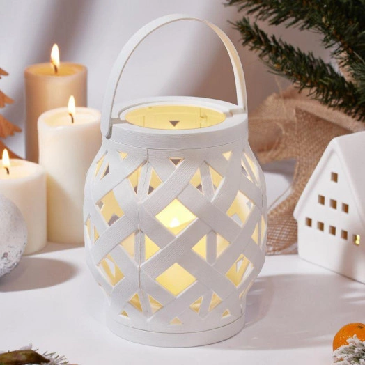 Фонарь декоративный со свечкой плетеный корпус бел. 14х14х16.5см бел. Neon-Night 513-057