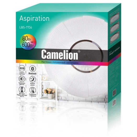 Светильник светодиодный LBS-7734 80Вт 3000-6000К RGB 7800лм настенно-потолочный управляем. пульт бел. Camelion 14528