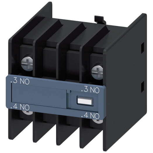 Модуль блок-контактов для электроники 2НО: 1НО 1НО д. вспом. контакторов и контакторов для коммутации электродвигателей типоразмер S00 и S0 выводы под кольцевые кабельные наконечники din en 50005 Siemens 3RH29114NF20