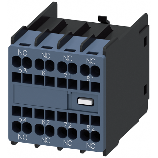 Модуль блок-контактов 1НО+3НЗ: 1НЗ 1НО 1НО 1НО для вспомогательного контактора типоразмер S00 пружинные клеммы din en 50011 Siemens 3RH29112GA13
