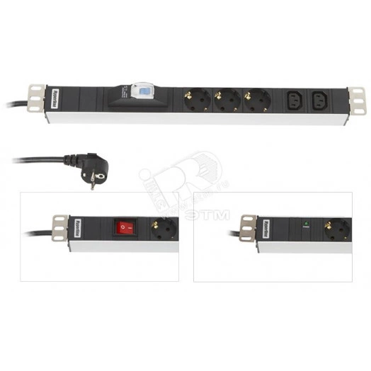 Блок розеток для 19` шкафов горизонтальный 7 розеток IEC320 C13 16 A выключатель шнур 2.5м