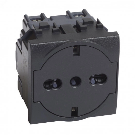 Розетка Livinglight 2К+З 16А 250В, немецкого/итальянского стандартов, с плоской лицевой панелью, цвет антрацит