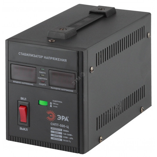 Стабилизатор напряжения переносной ЭРА СНПТ-500-Ц цифровой дисплей 140-260В/220/В, 500ВА