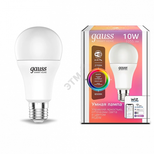 Лампа светодиодная умная LED 10 Вт 1055 Лм 2700-6500К E27 A60 RGBW +изм.цвет.темп.+диммирование управление по Wi-Fi Smart Home Gauss