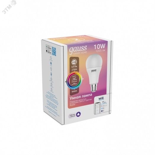 Лампа светодиодная умная LED 10 Вт 1055 Лм 2700-6500К E27 A60 RGBW +изм.цвет.темп.+диммирование управление по Wi-Fi Smart Home Gauss