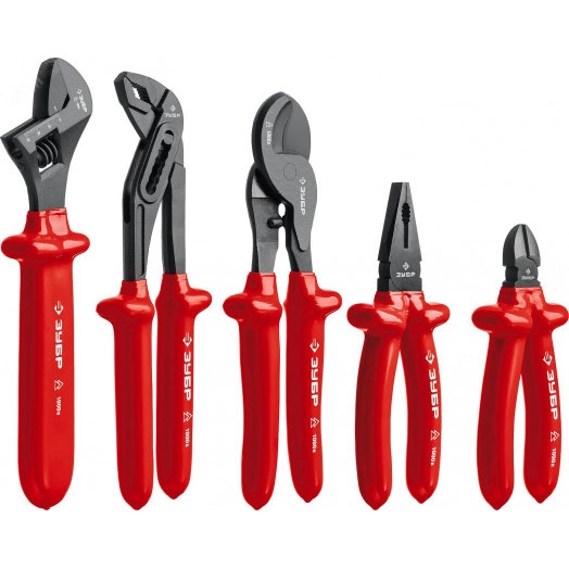 Набор: Губцевый инструмент, диэлектрический, высоковольтный до ~1000В, маслобензостойкая рукоятка, 12предм, Профессионал 2214-H12