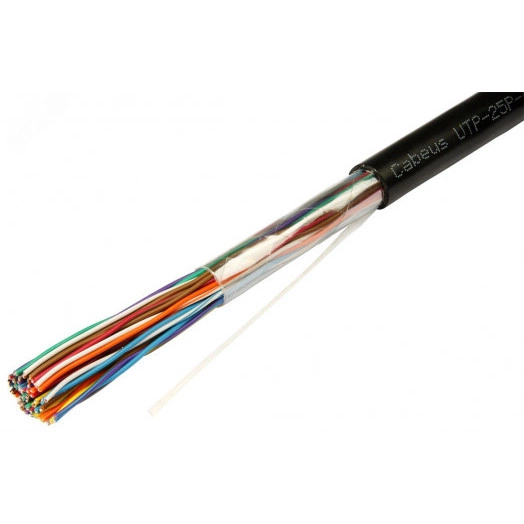 Кабель витая пара UTP-25P-Cat.3-OUT UTP (U/UTP), категория 3, 25 пар (24 AWG), одножильный (solid), для внешней прокладки, UV PE