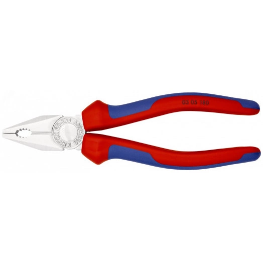 Плоскогубцы комбинированные резка - проволока средней твердости 34мм твердая проволока 22мм кабель 12мм (16мм) L=180мм хромированные двухкомпонентные рукоятки блистер
