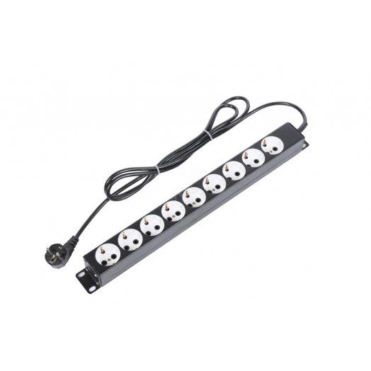 Блок силовых розеток 19' со шнуром (2 м) без выключателя 9 розеток черный