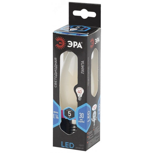 Лампа светодиодная филаментная F-LED B35-5W-840-E14 frost (филамент, свеча мат., 5Вт, нейтр, E14 (10/100/2800) ЭРА