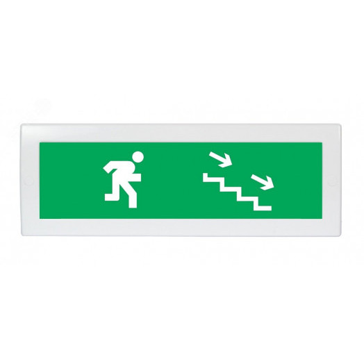 Оповещатель световой, двухстороннее исполнение с петлями для потолочного крепления Молния-2-24 Человек по лестнице вниз зеленый фон