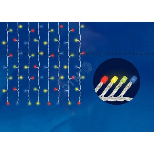 Занавес светодиодный с контроллером 240 светодиодов 2х3 м разноцветный IP20 провод прозрачный ULD-C2030-240/DTA MULTI IP20