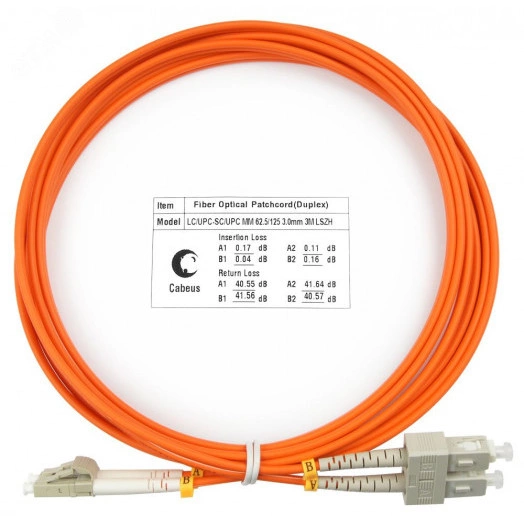 Шнур оптический duplex 3м LC-SC 62,5/125 mm  LSZH FOP-62-LC-SC-3m