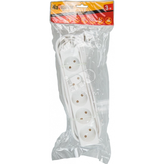 Удлинитель бытовой  5 розеток шнур 3м без заземления