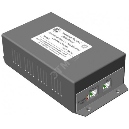 Инжектор PoE одноканальный, вх. 220В, вых 50В, 30Вт,  IEEE 802.3af/at