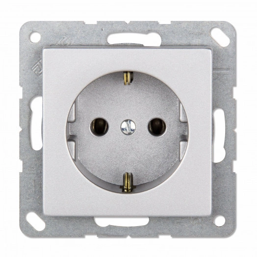 Розетка ECO одинарная с заземлением без шторок 16A алюминий