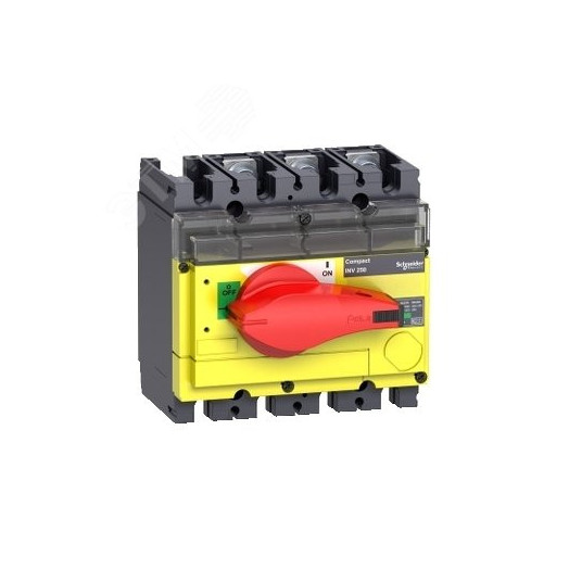 Выключатель-разъединитель INV250 3п красная рукоятка/желтая панель