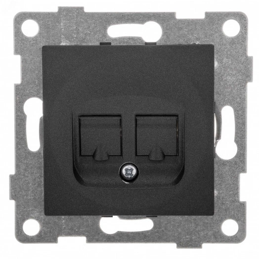 GUSI Bravo механизм розетки  компьютерной и телефонной (RJ45, RJ12), скрытая установка.  Цвет графит.