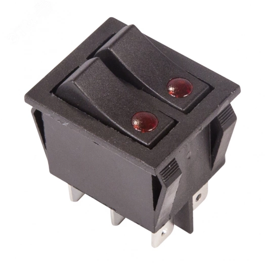 Выключатель клавишный 250V 15А (6с) ON-OFF черный  с подсветкой  ДВОЙНОЙ  REXANT