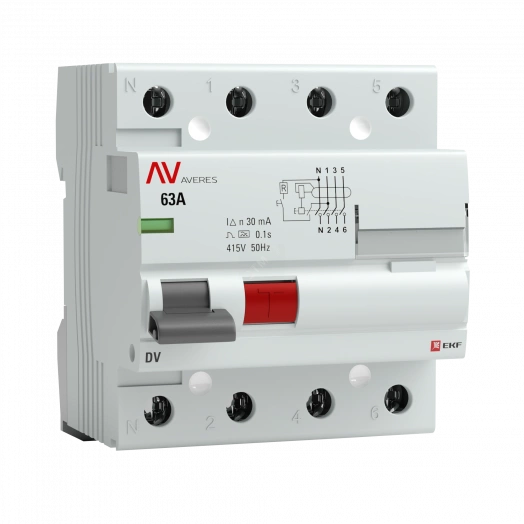 Устройство защитного отключения DV 4P 100А/500мА (AC) AVERES
