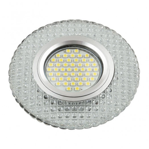 DLS-L135 GU5.3 GLASSY/CLEAR Светильник декоративный встраиваемый, серия Luciole. Без лампы, цоколь GU5.3. Доп. светодиодная подсветка 3Вт. Стекло. Зеркальный/прозрачный. ТМ Fametto