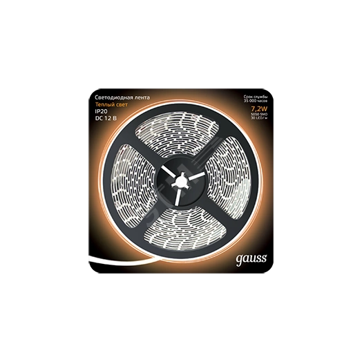 Лента светодиодная LED 5050/30-SMD 7.2W 12V DC теплый белый 5м
