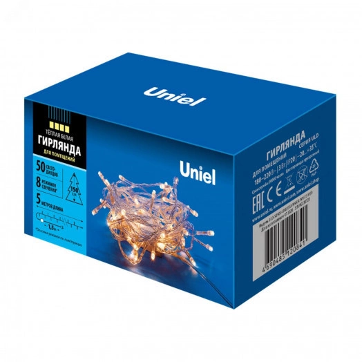 Гирлянда светодиодная с контроллером 5м 50 светодиодов Теплый белый свет Провод прозрачный ULD-S0500-050/DTA WARM WHITE IP20