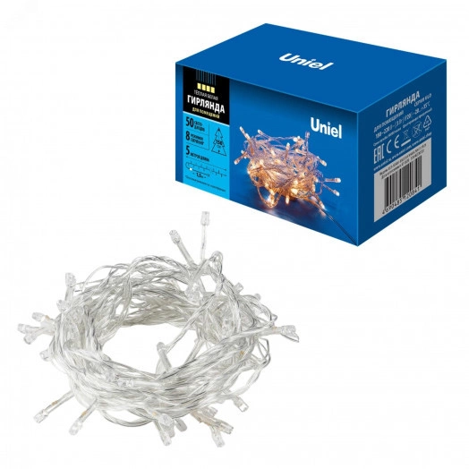 Гирлянда светодиодная с контроллером 5м 50 светодиодов Теплый белый свет Провод прозрачный ULD-S0500-050/DTA WARM WHITE IP20