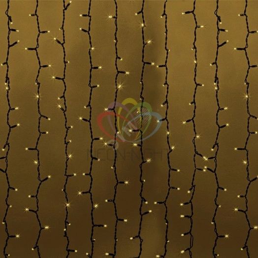 Гирлянда профессиональная Светодиодный Дождь 2х1.5м постоянное свечение темно-зеленый провод 220В тепло-белый