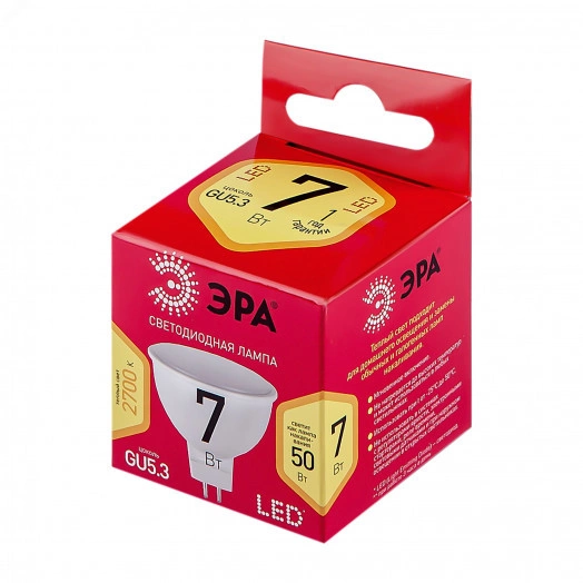 Лампа светодиодная RED LINE LED MR16-7W-827-GU5.3 R GU5.3 7 Вт софит теплый белый свет ЭРА
