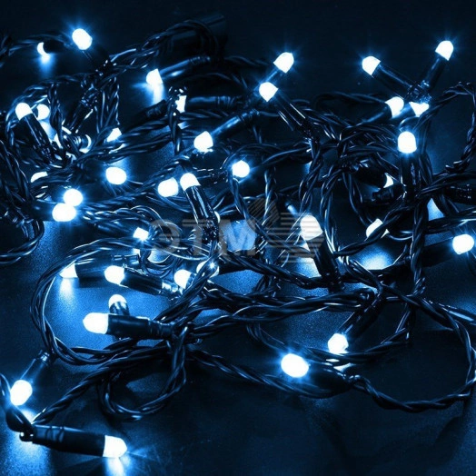 Гирлянда профессиональная Нить 10м, эффект мерцания (каждый 5-ый), черный ПВХ, 230В, цвет: Синий