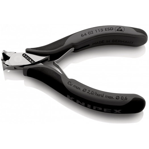 Кусачки торцевые ESD для электроники антистатические режущие кромки с маленькой фаской с пружиной резка - мягкая проволока 2мм средней твердости 1мм твердая 06мм L=115мм зеркальная полировка двукомпонентные рукоятки