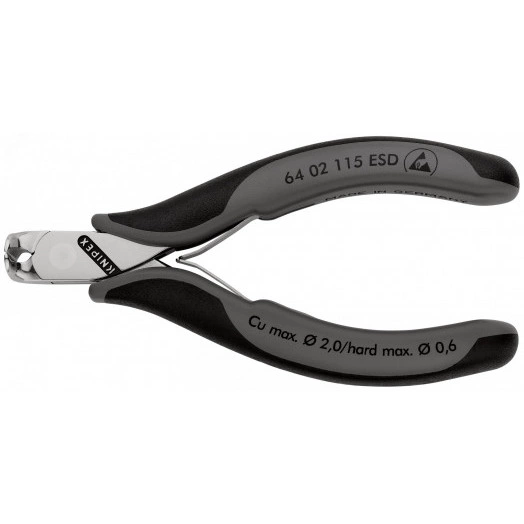 Кусачки торцевые ESD для электроники антистатические режущие кромки с маленькой фаской с пружиной резка - мягкая проволока 2мм средней твердости 1мм твердая 06мм L=115мм зеркальная полировка двукомпонентные рукоятки