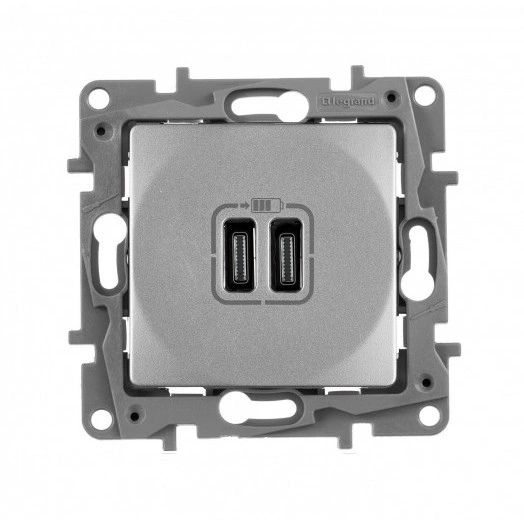 Зарядное устройство с двумя USB-разьемами тип C-тип С 240В/5В 3000мА - Etika - Цвет Алюминий