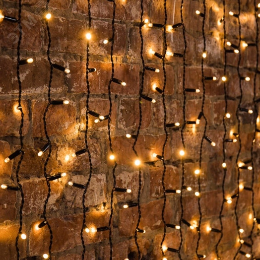 Дождь (Занавес) 2х6 м, черный ПВХ, 768 LED теплый белый