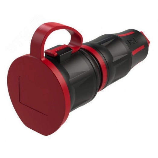 Розетка каб 16A/250V/2P+E/IP54 с крышкой, корпус  черный, крышка и маркер красный  PCE 25711-sr