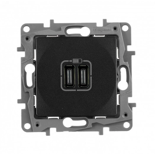 Зарядное устройство с двумя USB-разьемами тип C-тип С 240В/5В 3000мА - Etika - Цвет Антрацит