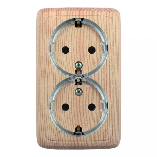 Розетка двойная наружная с заземлением с изоляционной пластиной сосна (стакан)