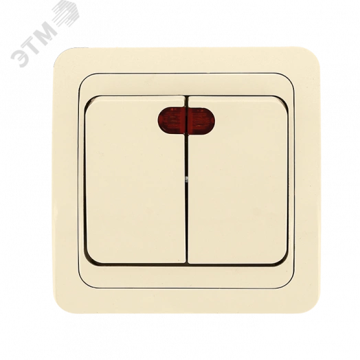 Лондон Выключатель двухклавишный с индикатором 10А бежевый