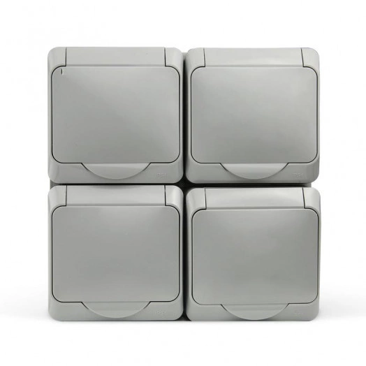 Розетка 4-м ОП Nix 16А IP54 250В с заземл. с крышкой сер. TOKOV ELECTRIC TKE-NX-R4Z-C06-IP54