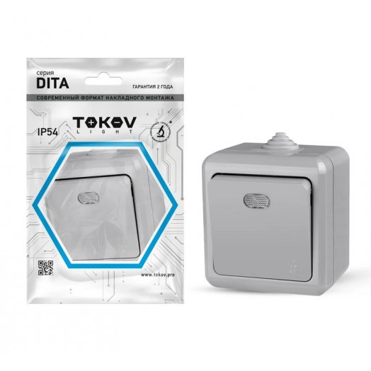 Выключатель 1-кл. ОП Dita IP54 10А 250В с индикацией сер. TOKOV LIGHT TKL-DT-V1I-C06-IP54