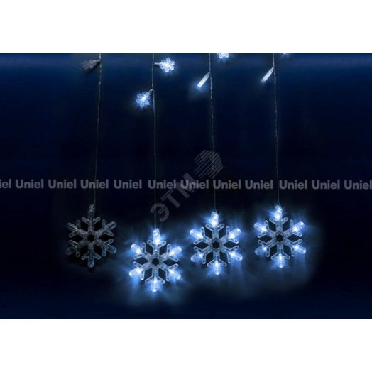 Занавес светодиодный фигурный с контроллером Снегопад 10 нитей 100 светодиодов Размер 2,7х0,6м Цвет свечения белый IP20 Провод прозрачный Упаковка картон ULD-E2706-100/DTA WHITE IP20 SNOWFALL