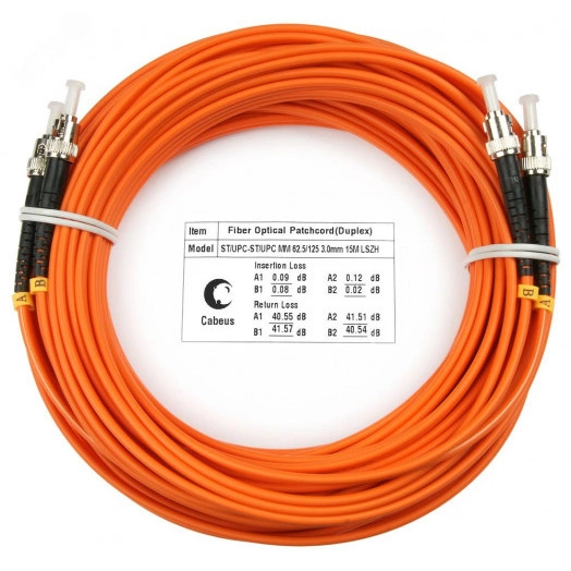 Шнур оптический duplex 25м ST-ST 62,5/125 mm  LSZH FOP-62-ST-ST-25m