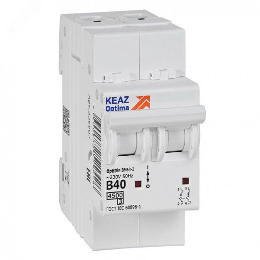 Выключатель автоматический двухполюсный 40А B 4,5кА AC OptiDin BM63-2B40-4,5-УХЛ3