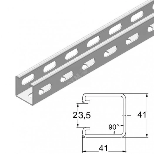 Профиль монтажный, высота - 41 мм, ширина - 41 мм, длина - 2800 мм, толщина - 2,5 мм, кратность - 1шт, SZ - Оцинкованная сталь (методом Sendzimir)