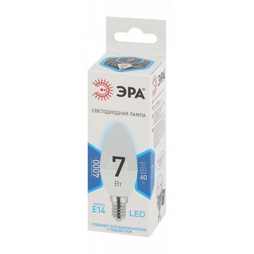 Лампа светодиодная Эра LED B35-7W-840-E14 (диод, свеча, 7Вт, нейтр, E14)