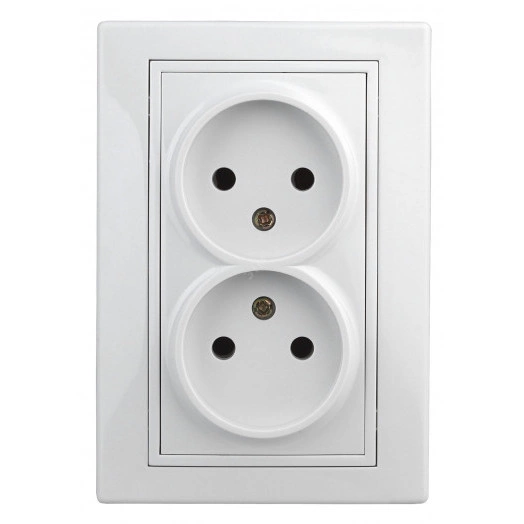Розетка 2X2P, 16А-250В, СУ, б.л., Plano, белый, 1Э-204-01