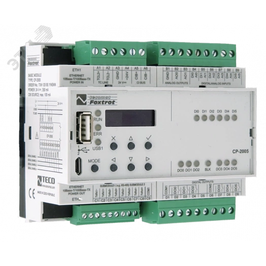 Центральный контроллер CP-2005 CP-2005, CPU/1core, 2xETH100/10, 128kB databox, LCD-7mm, CH1-4, 6x AI/DI, 6x RO, 2x AO, 1xCIB