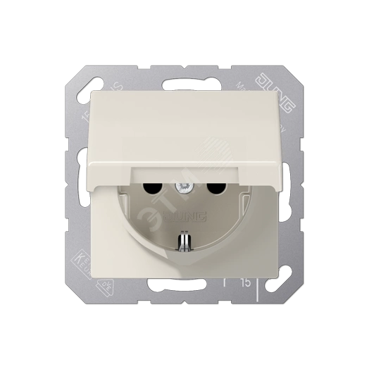 Розетка AS500  с заземлением без шторок с крышкой слоновая кость 16A